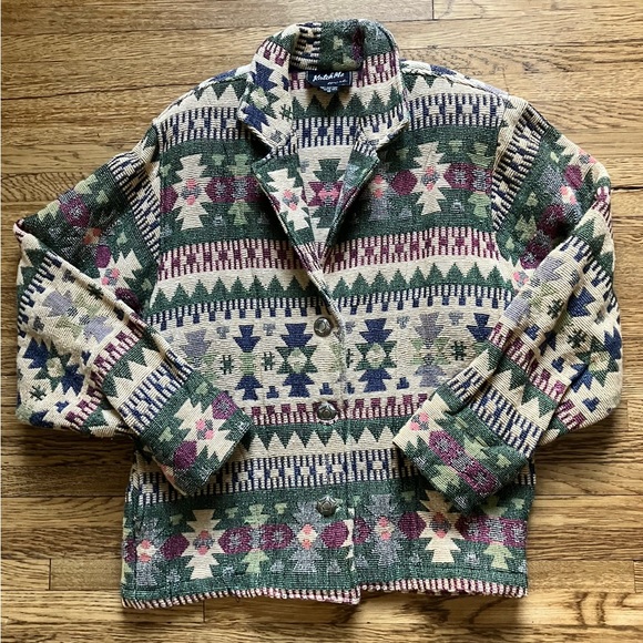 Katch Me West Vtg Blazer Jacket Western Southwest Concho Buttons Multi Woven M - Picture 1 of 4